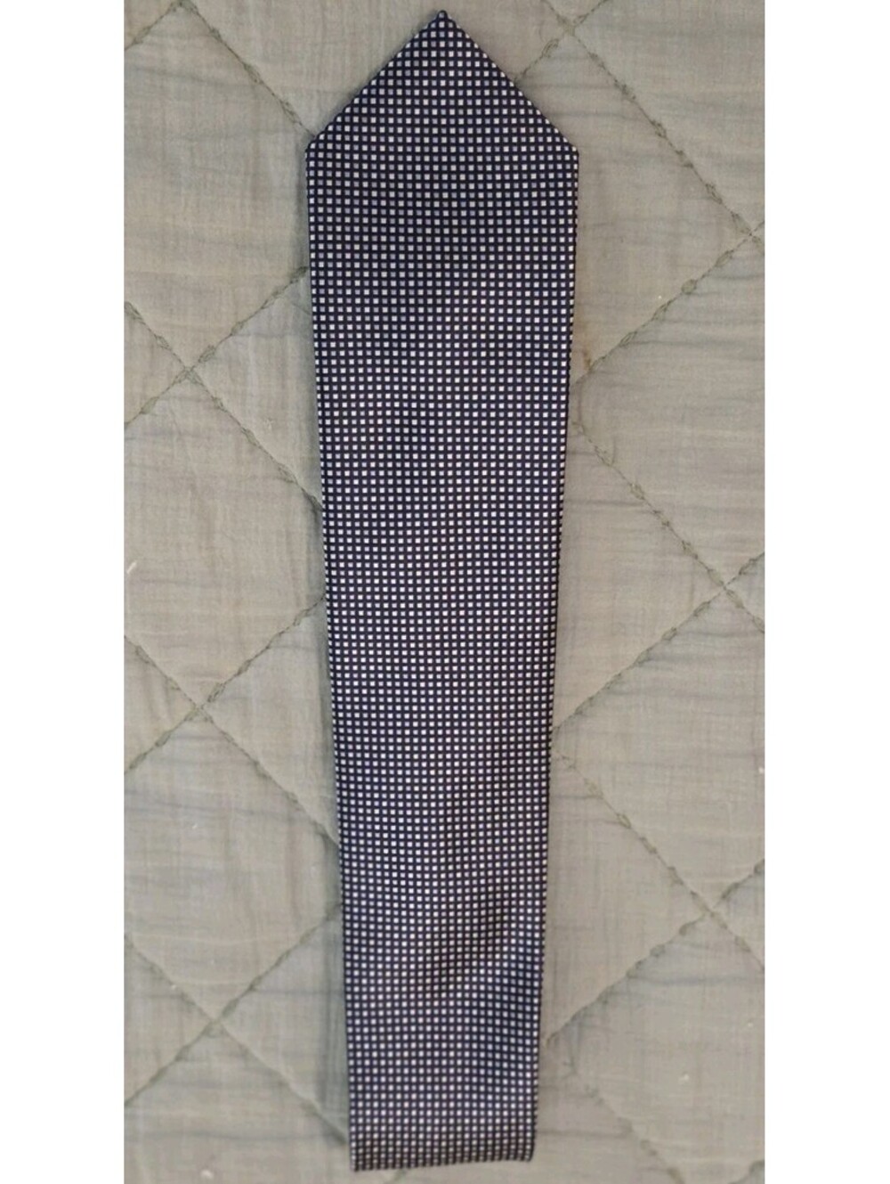 SAXONY  Dark Blue and White Small Squares pattern MEN'S TIE 100% SILK